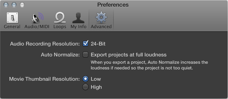 Figure. Advanced preferences.