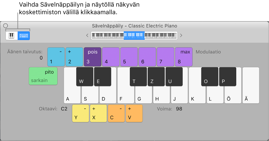 Sävelnäppäily-ikkuna.