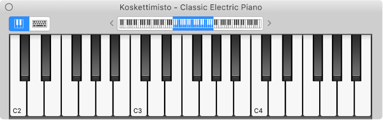 Näytöllä näkyvä koskettimisto.