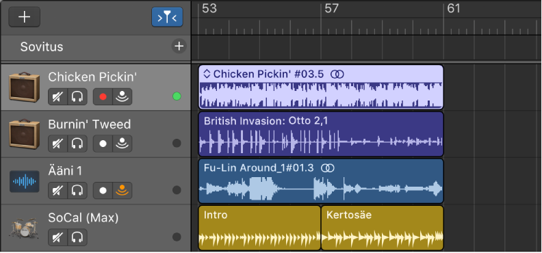 Raidat-alue, jossa näkyy eri alue- ja raitatyyppejä.
