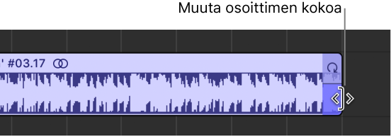 Koonmuutososoitin alueen oikeassa reunassa.