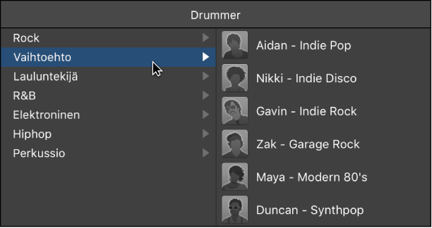 Genren valitseminen Drummer-editorissa.