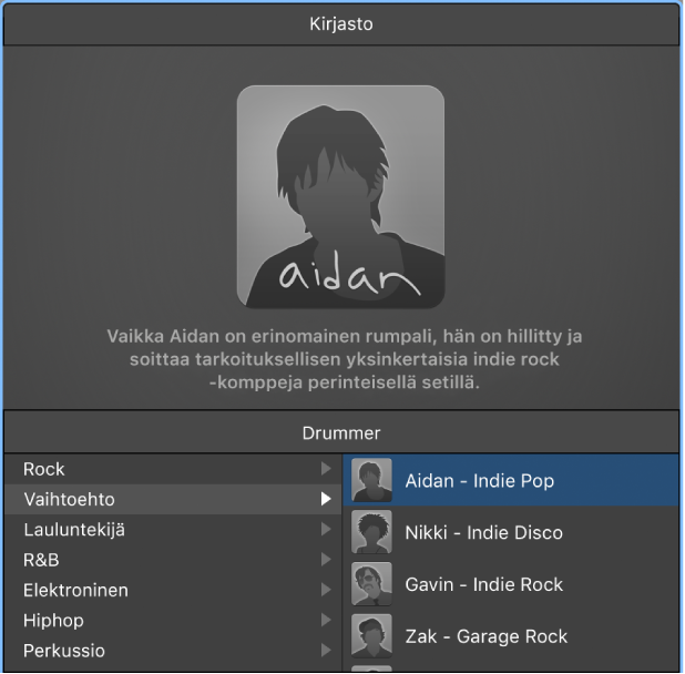 Drummer-editorin tietokortti.