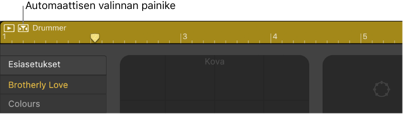 Drummerin automaattisen valinnan painike.