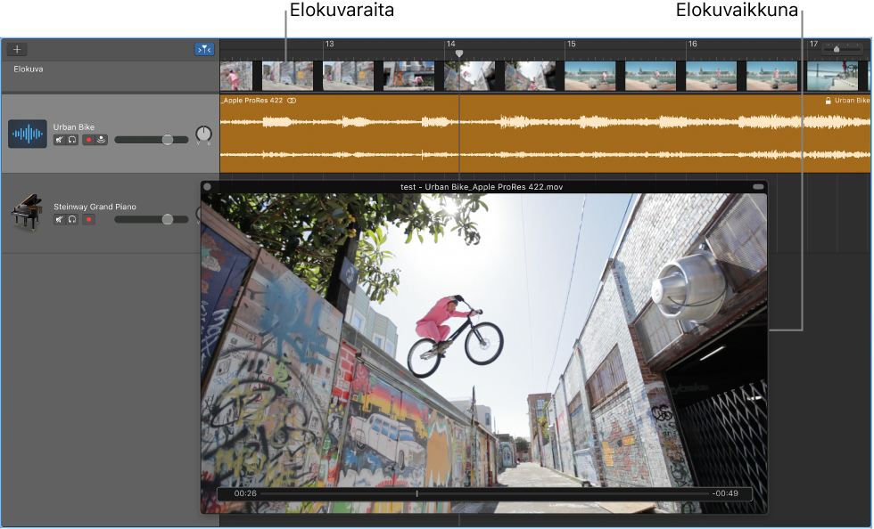 Kelluva Elokuva-ikkuna ja raita, jossa on elokuvan ääni.