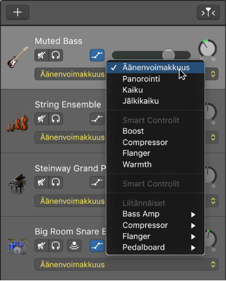 Kuvassa näkyy Automaatioparametri-ponnahdusvalikko avoinna.