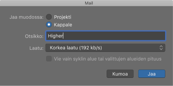 Mail Drop -valintaikkuna.