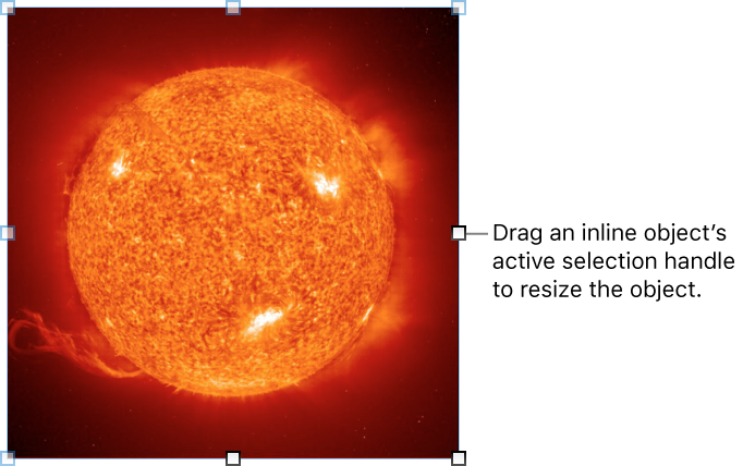 An Inline object with active selection handles displayed