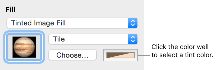 The controls for the Tinted Image Fill option in the Graphic inspector