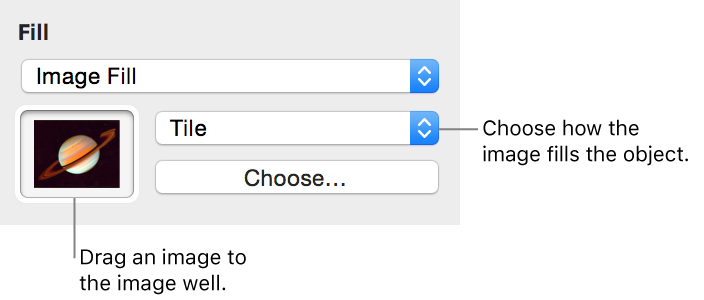 The Controls for the Image Fill option in the Graphic inspector