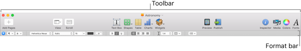The Format bar when text is selected