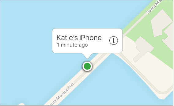 Un dispositivo localizado en el mapa de Buscar mi iPhone.