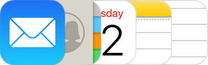 Ikony Mail, Kontakty, Kalendarz, Notatki i Przypomnienia.