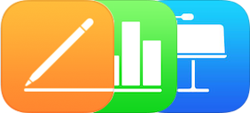 Ikony aplikacji Pages, Numbers i Keynote.