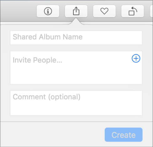A caixa de diálogo Novo álbum partilhado na app Fotografias num Mac.