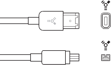 FireWire の 4 ピンコネクタと 6 ピンコネクタ