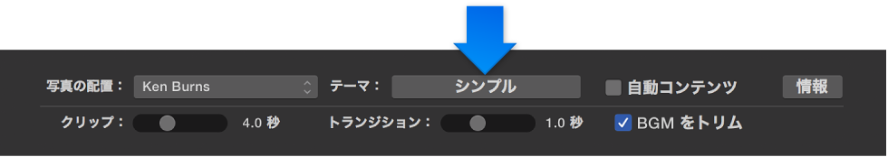 ムービー設定の「テーマ」ボタン