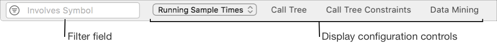 A screenshot of the filter and display configuration bar showing the filter field on the left followed by a configuration drop-down, and buttons that show popovers with other display configuration options.