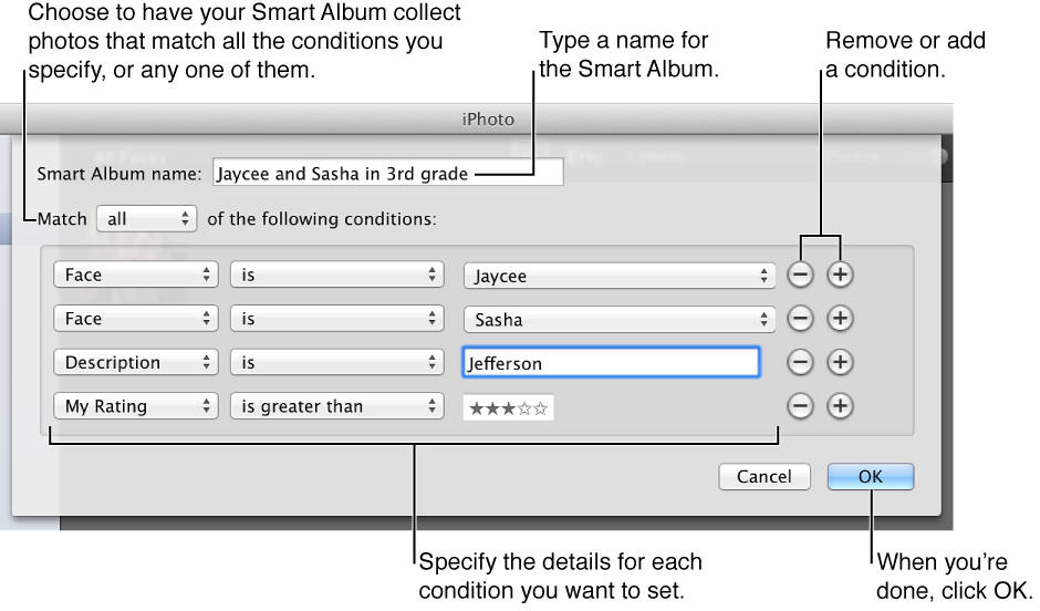 Image of Create Smart Album window