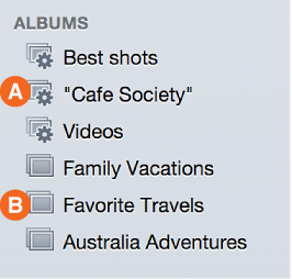Image of icons for standard and Smart albums in Source list 