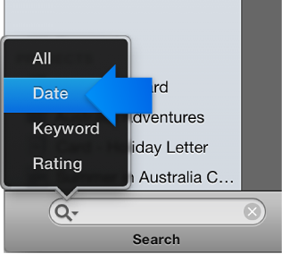 Image of Search menu, highlighting Date