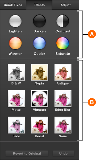 Screenshot of Effects pane