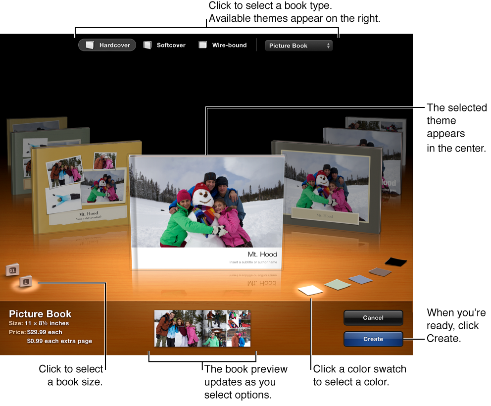 Image of the window, showing book themes and other options 