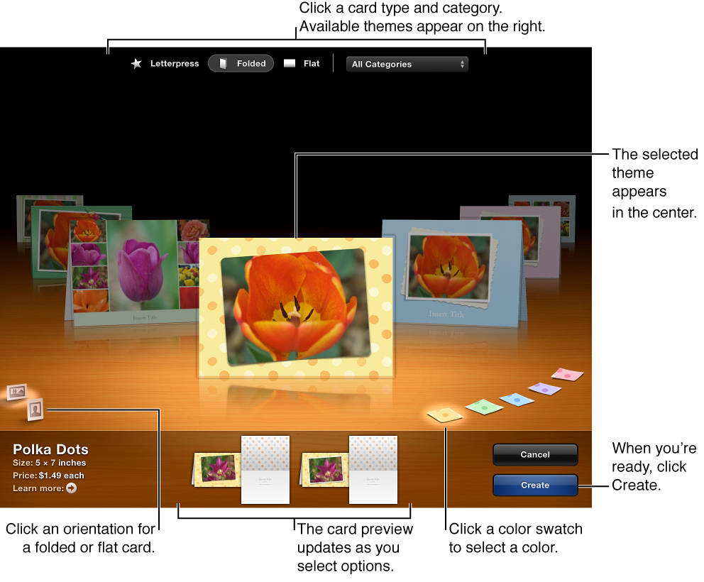 Image of the window, showing card themes and other options
