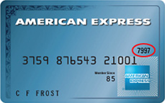 Image of the four-digit security code on the front of an American Express credit card