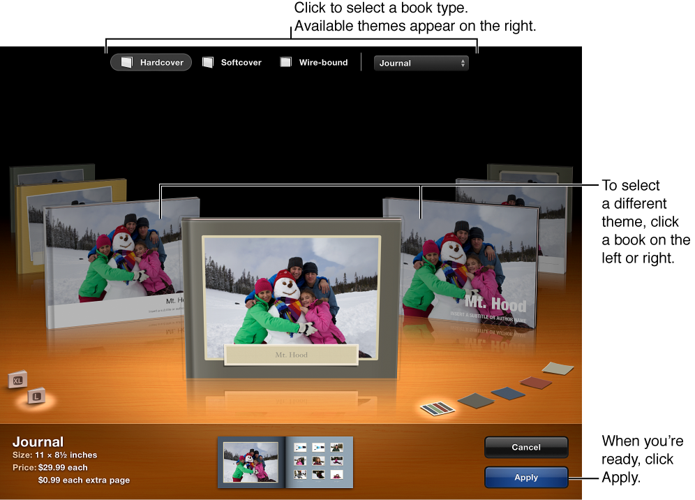 Image of the window, showing book themes and other options 