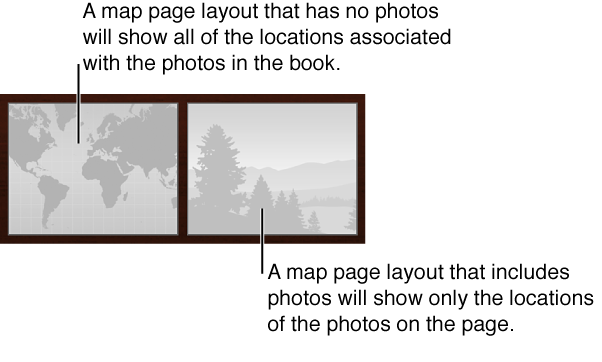 Image of two map page layouts, one that contains a map, another that contains a map and photos