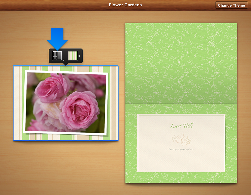 Image of the layout and background buttons that appears when you select a card page