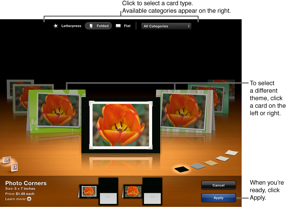 Image of the window, showing card themes