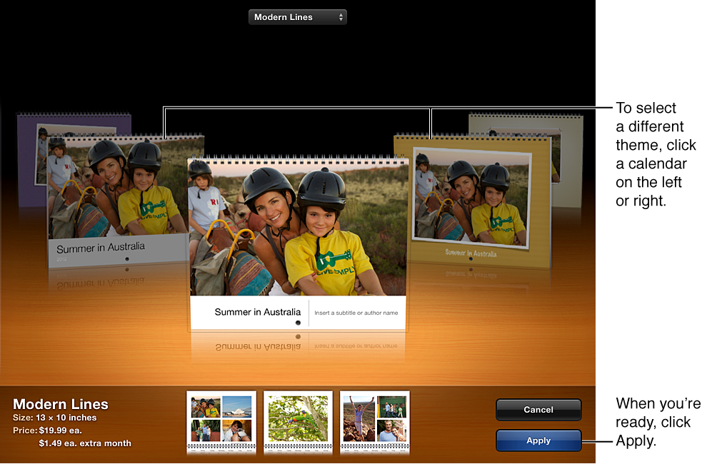 Image of the window, showing calendar themes
