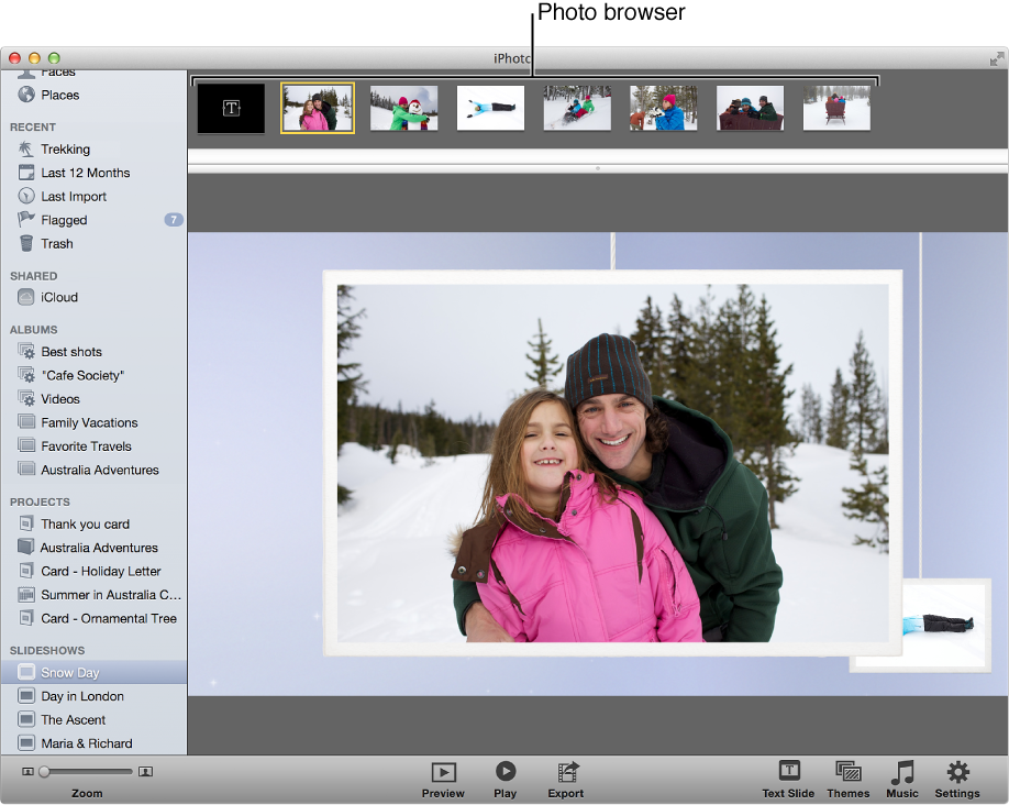 Image of iPhoto window while editing a slideshow