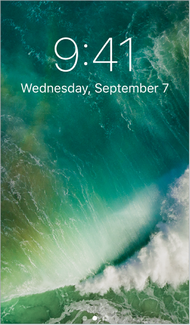 The Lock screen showing the current time and date.