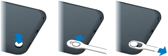 How to attach the iPod touch loop to the back of iPod touch 5th generation (32 GB or more) by pressing the button to pop it up, sliding the loop tab over the button, and pulling the loop to snap it onto the button.