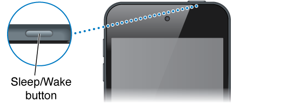 The upper portion of iPod touch with a close-up of the Sleep/Wake button.