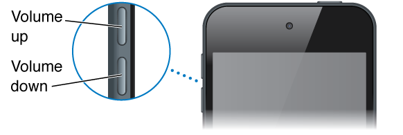 The upper portion of iPod touch with a close-up of the Volume up and Volume down buttons. 