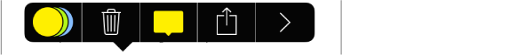 The pop-up menu showing controls for changing the color of a highlight or note, deleting, and sharing notes.