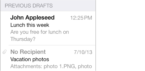 a list of draft messages