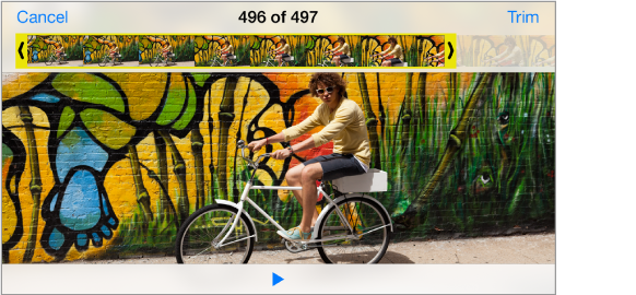 Video with the frame viewer across the top. The trim button is in the upper-right corner.