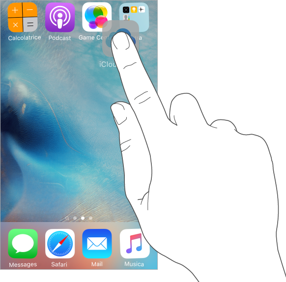Un dito che trascina un’app sopra un’altra app.