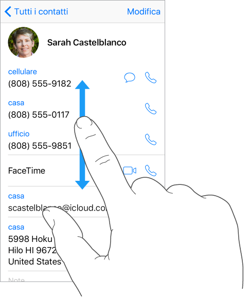 Dito che trascina un elenco verso l’alto e verso il basso.