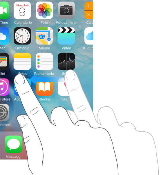 Immagine che illustra lo scorrimento laterale sullo schermo.