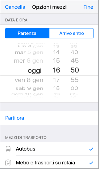 Le opzioni dei mezzi pubblici disponibili per partire subito