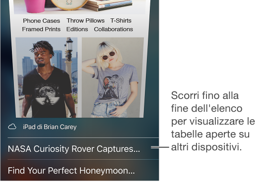 Per visualizzare un elenco con i pannelli aperti su un altro dispositivo, tocca il pulsante Pagine, quindi scorri fino in fondo allo schermo.