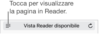 Per ridurre le distrazioni, tocca il pulsante Reader a sinistra del campo Indirizzo. Nota che il pulsante Reader non è disponibile per tutte le pagine.