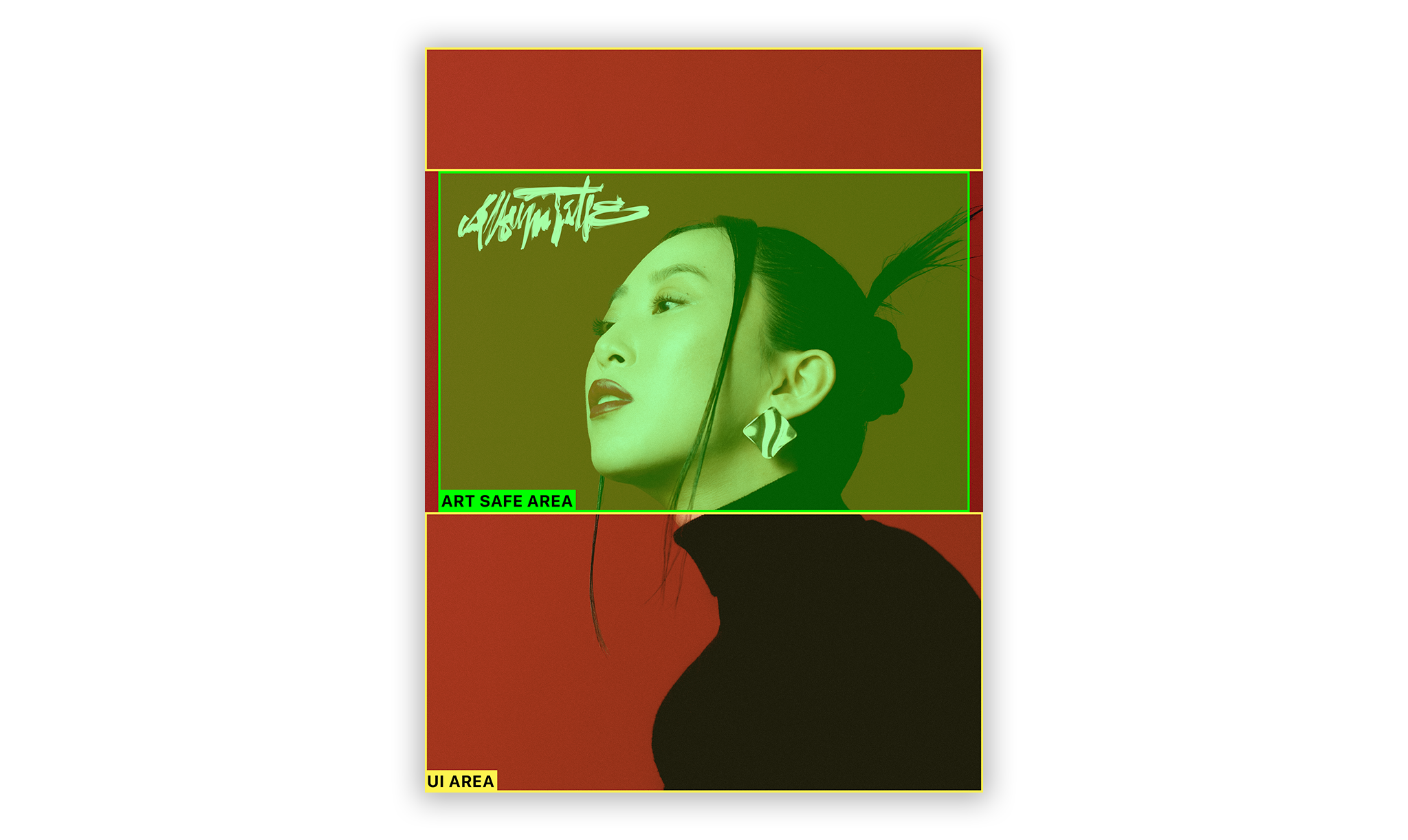 Highlighted art safe and UI areas to be aware of when creating album motion art.