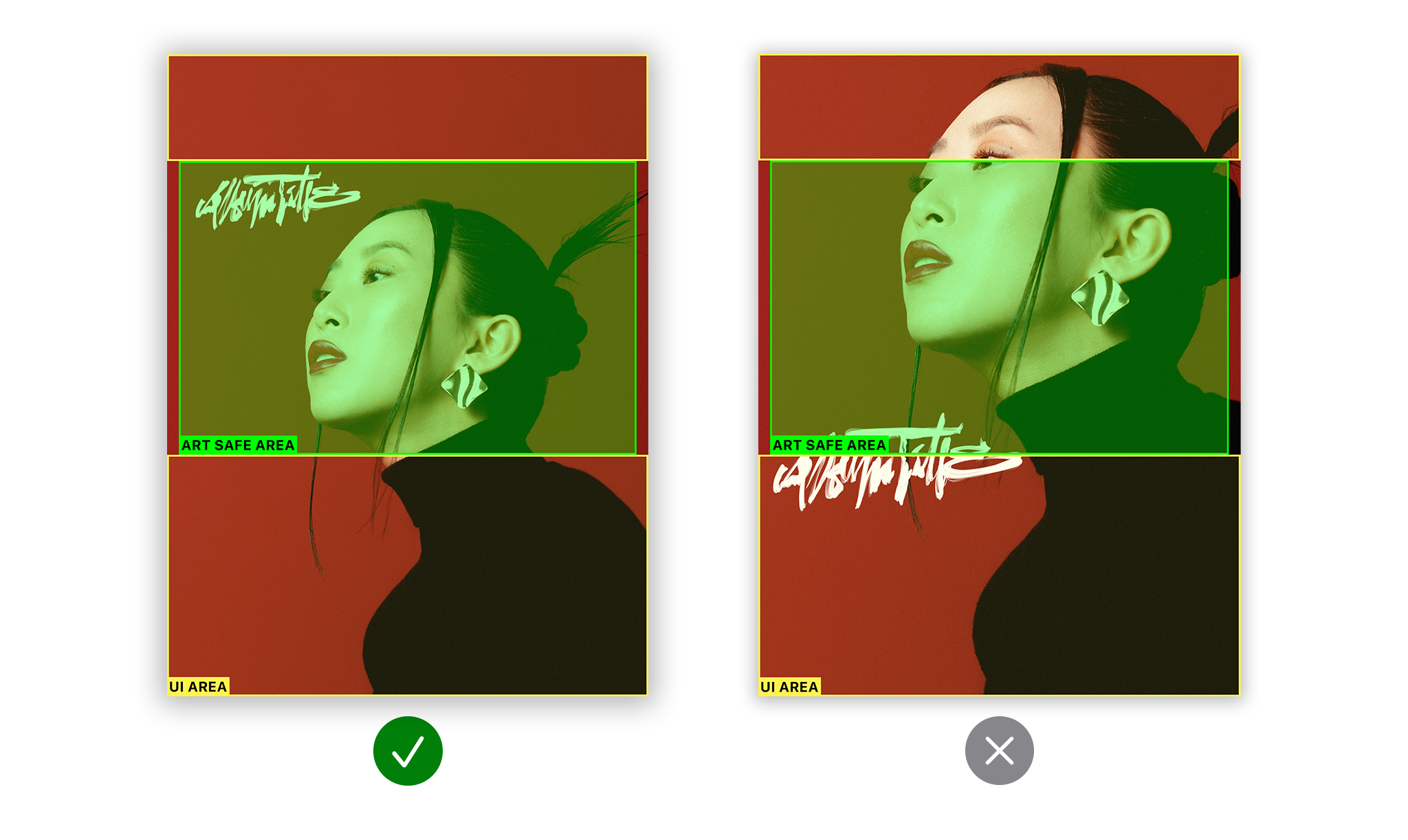  An album motion example with the incorrect and correct key element placement